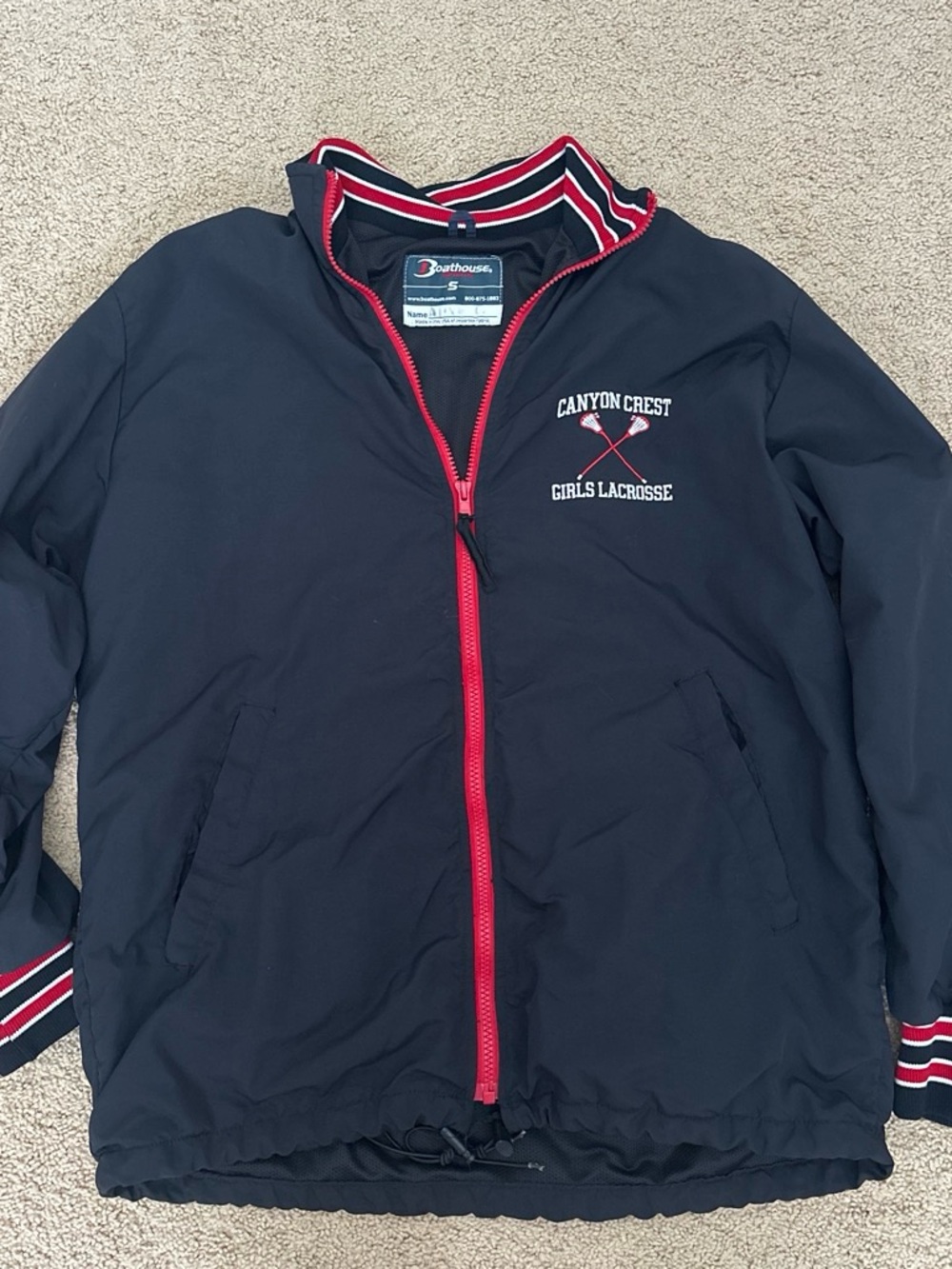 Navy Girls' Lacrosse Raincoat with Red Trim